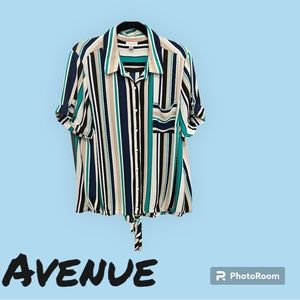 Avenue 18/20 striped tie bottom blouse